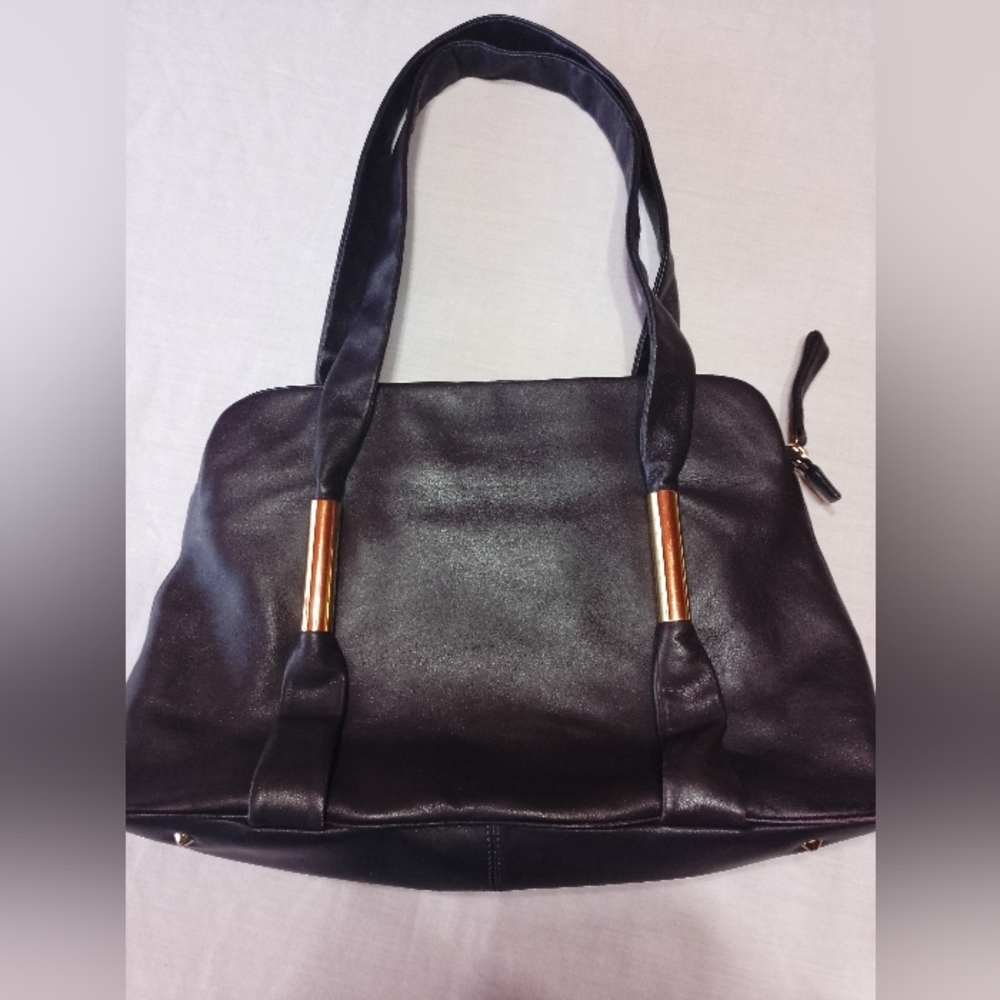 Alexandra Bartlett Genuine Leather Dark Purple Footed Shoulder Bag Purse
